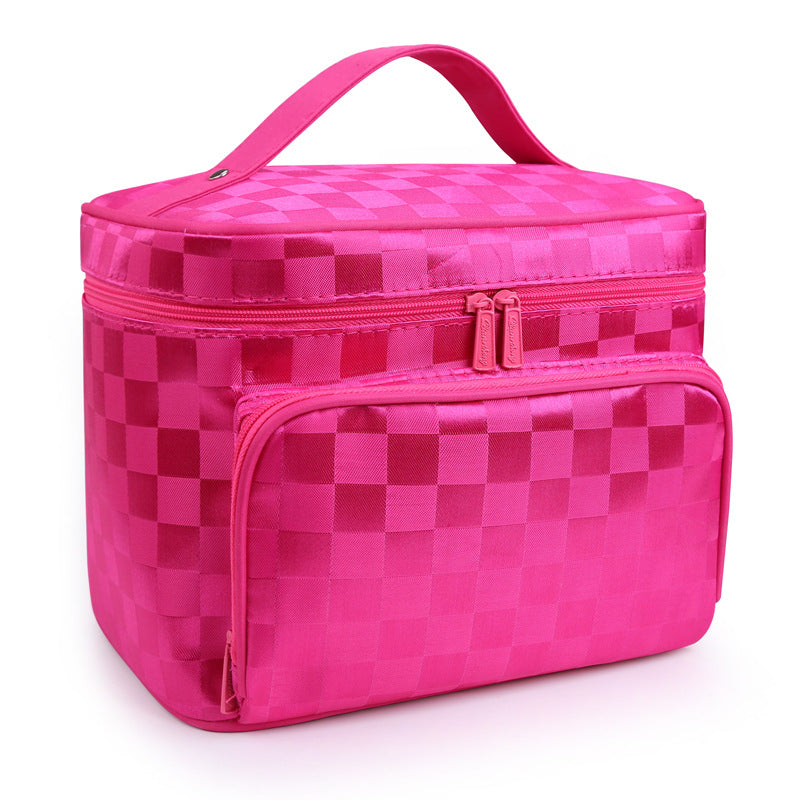 Large Capacity Patterned Makeup Bag in Checkered black