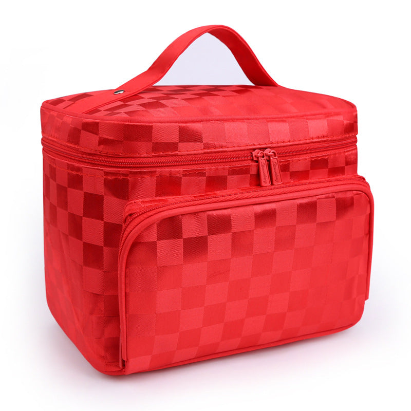 Large Capacity Patterned Makeup Bag in Check coffee