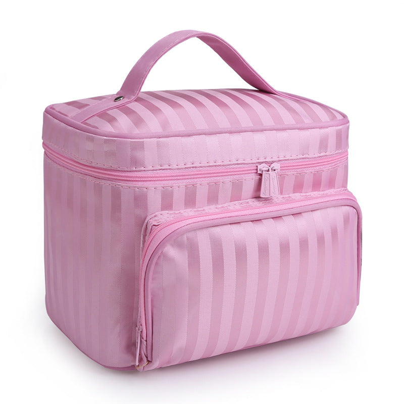Large Capacity Patterned Makeup Bag in Striped pink