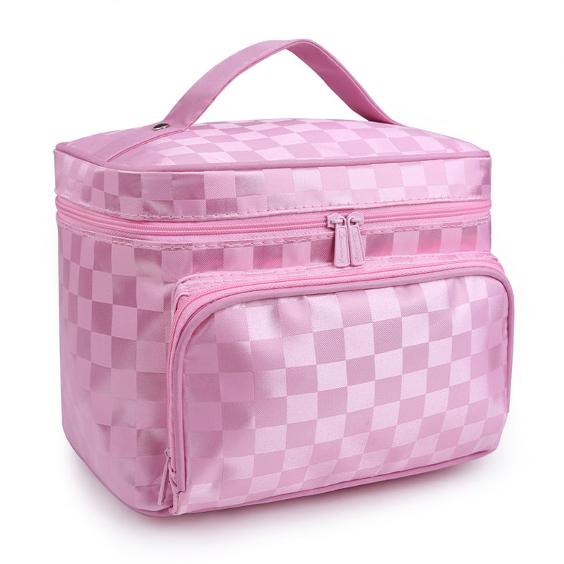 Large Capacity Patterned Makeup Bag in Plaid pink