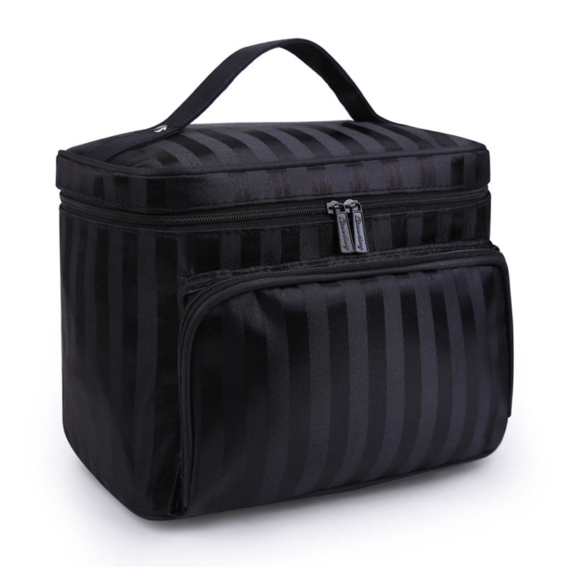 Large Capacity Patterned Makeup Bag in Striped coffee