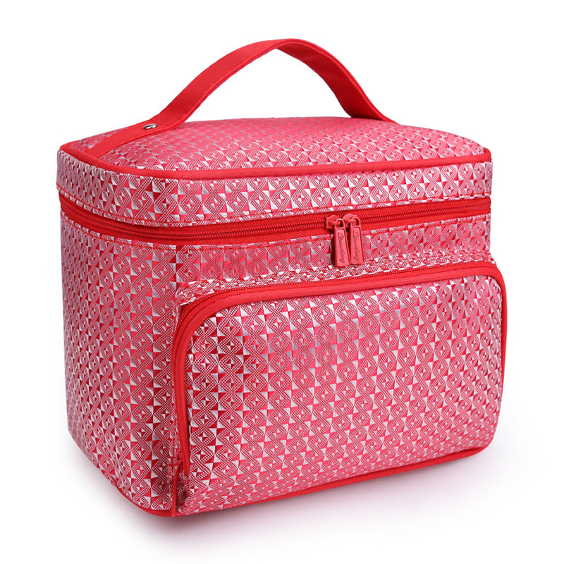 Large Capacity Patterned Makeup Bag in Diamond red