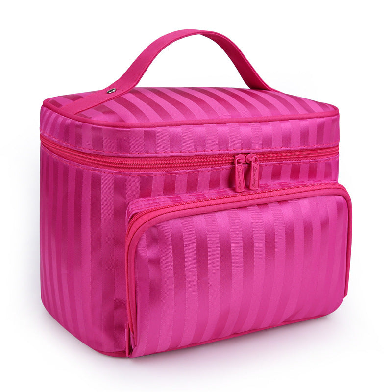 Large Capacity Patterned Makeup Bag in Striped scarlet
