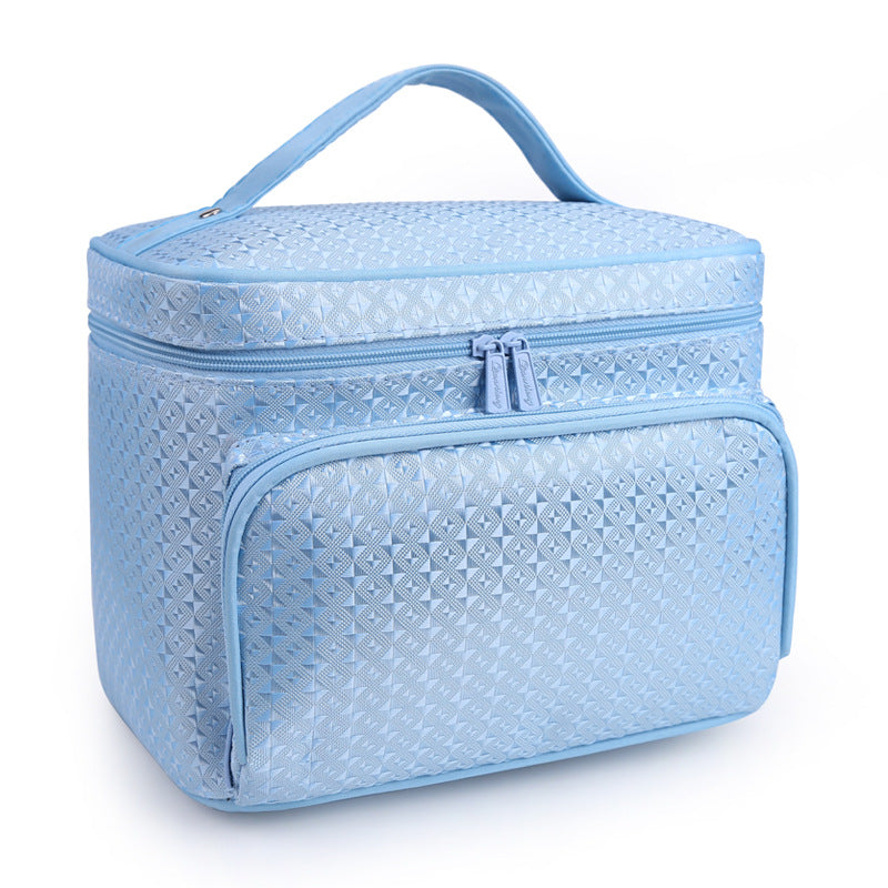 Large Capacity Patterned Makeup Bag in Plaid purple