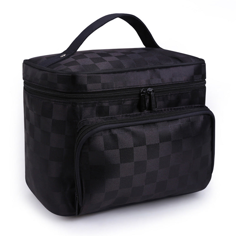 Large Capacity Patterned Makeup Bag in Check bright red