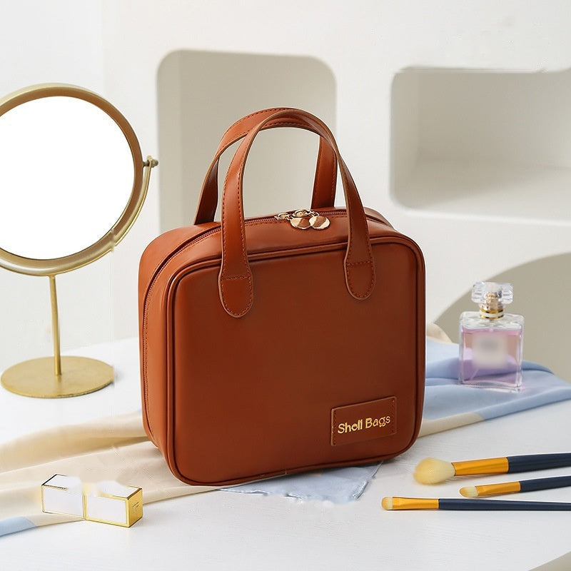 Large Capacity Makeup Organizer in caramel mocha, 21 x 8 x 19 cm