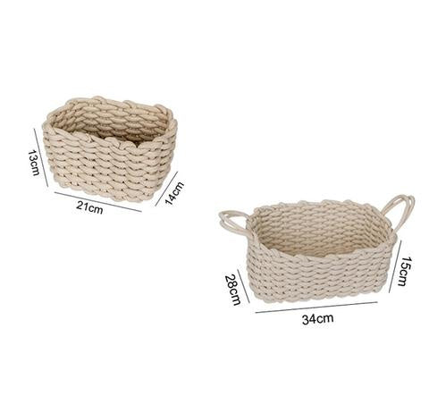 Premium Woven Storage Basket in white, small + large set